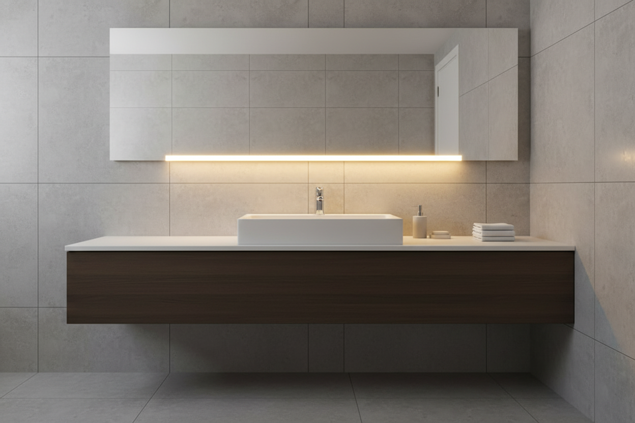Barra LED bajo espejo baño